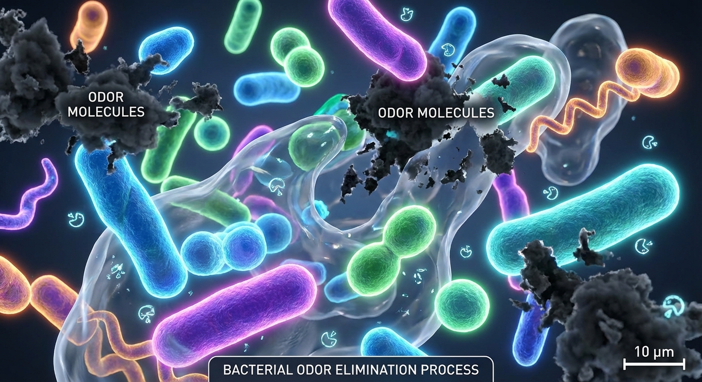 Bakterijos veikiančios lauko tualeto kvapo šalinimui