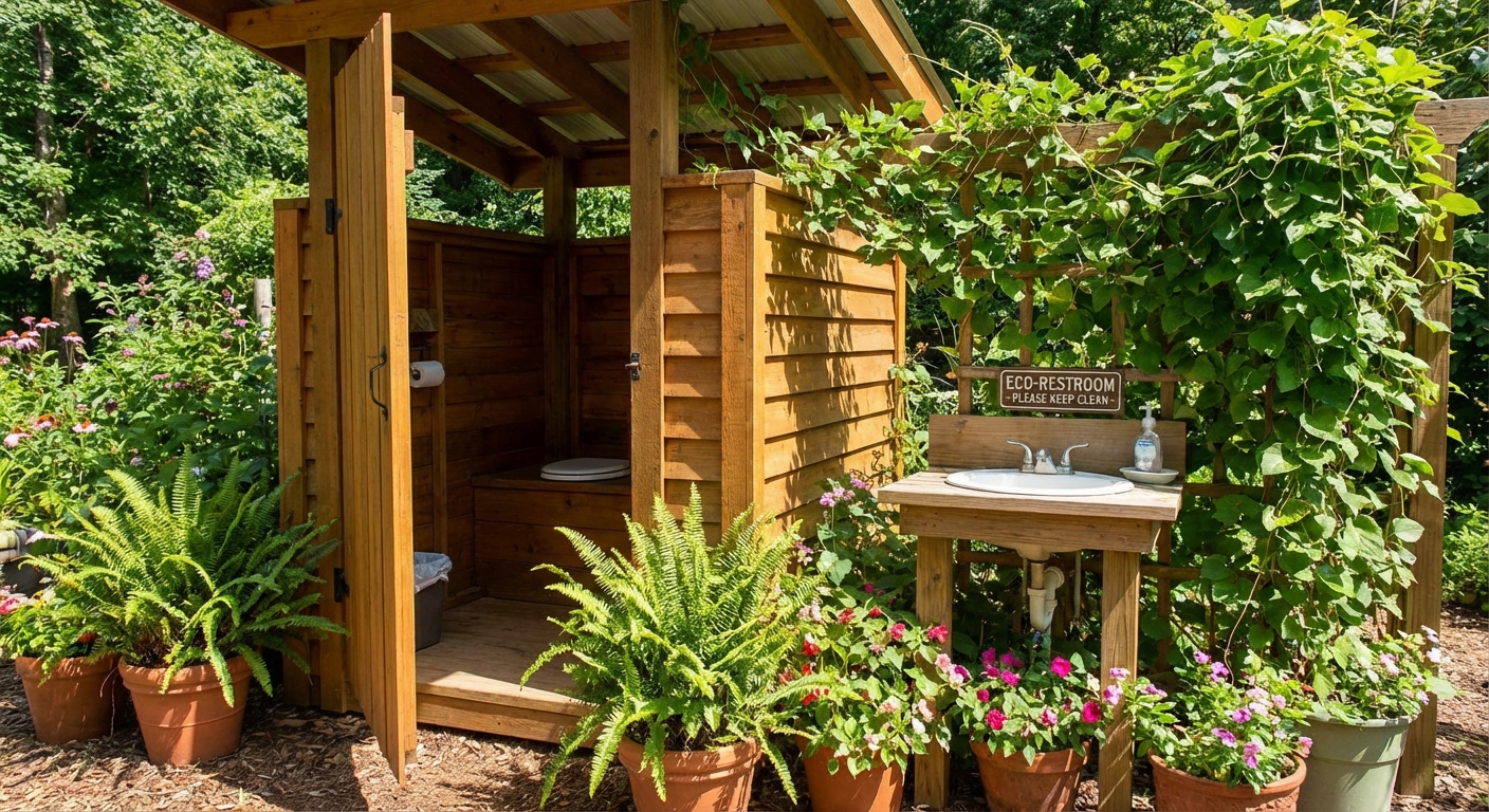 Sveikas ir švarus lauko tualetas su bakterijomis